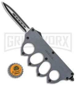 Atomic 1918 Gray OTF Automatic Knuckle Knife - Dagger Two-Tone -Grindworx 1918 Gray OTF Auto Knuckle Knife Dagger TT GX 36283 jr bottlecap large