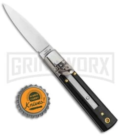 AGA Mini Classic Lever Lock Ebony Wood Automatic Knife (6' Satin) -Grindworx AGA 6in Mini Classic LL Ebony Wood Auto Satin GX 37458 jr bottlecap large