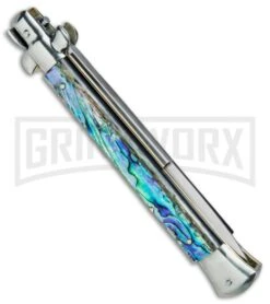 AGA Campolin 11" 2017 Italian Picklock Abalone Automatic Knife - Bayonet -Grindworx AGA Campolin 11in Picklock Italian Stiletto Abalone Satin BHQ 78223 jr side large