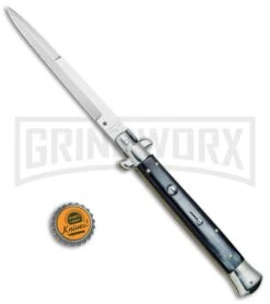 AGA Campolin 11" 2017 Italian Picklock Dark Horn Automatic Knife - Bayonet -Grindworx AGA Campolin 11in Picklock Italian Stiletto Dark Horn Satin BHQ 78227 jr bottlecap 2 large