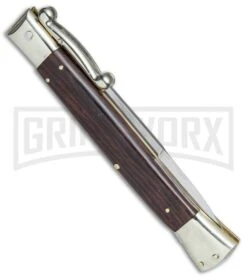 AGA Campolin 13" Stiletto Swinguard Cocobolo Wood Automatic Knife - Bayonet -Grindworx AGA Campolin 13in Swingaurd Auto Cocobolo Satin Bayo BHQ 77551 jr side large