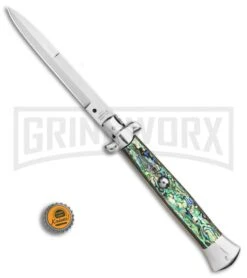 AGA Campolin 15" Italian Abalone Automatic Knife - Bayonet -Grindworx AGA Campolin 15in Auto Italian Stiletto Abalone 7in satin BHQ 87415 er bottlecap large
