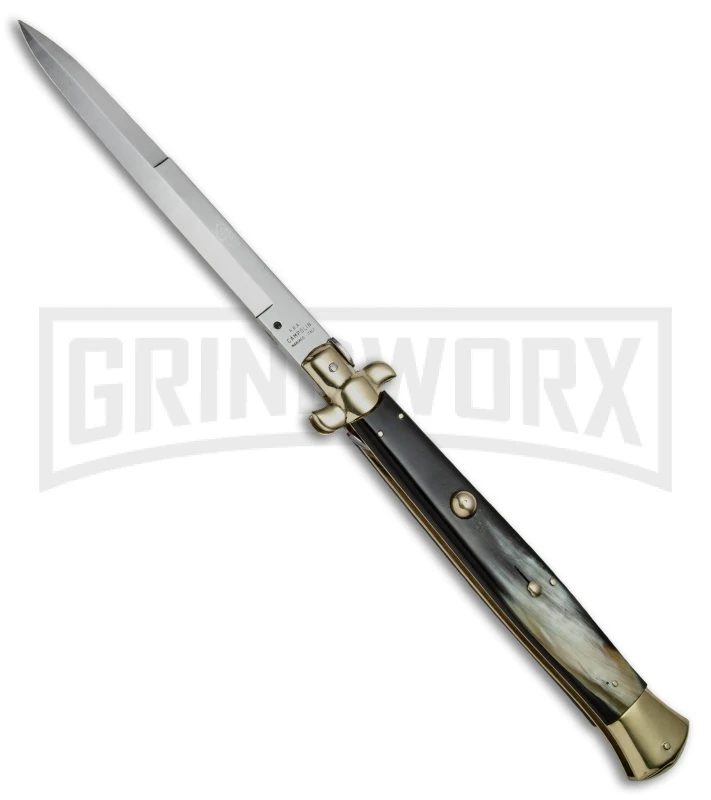 A.G.A. Campolin 18" Brazilian Horn/Brass Italian Stiletto Auto Knife - Bayonet 3 A.G.A. Campolin 18" Brazilian Horn/Brass Italian Stiletto Auto Knife - Bayonet