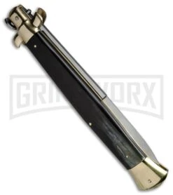 A.G.A. Campolin 18" Brazilian Horn/Brass Italian Stiletto Auto Knife - Bayonet 7 A.G.A. Campolin 18" Brazilian Horn/Brass Italian Stiletto Auto Knife - Bayonet -Grindworx AGA Campolin 18in Stiletto Bayo Brazilian Horn Brass BP 19243 jr side large