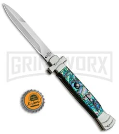 A.G.A. Campolin 9" Maltese Cross Abalone Stiletto Automatic Knife - Bayo Satin 9 A.G.A. Campolin 9" Maltese Cross Abalone Stiletto Automatic Knife - Bayo Satin -Grindworx AGA Campolin 9in Bayo Italian Stiletto Auto Abalone Satin BP 28947 jr bottlecap large