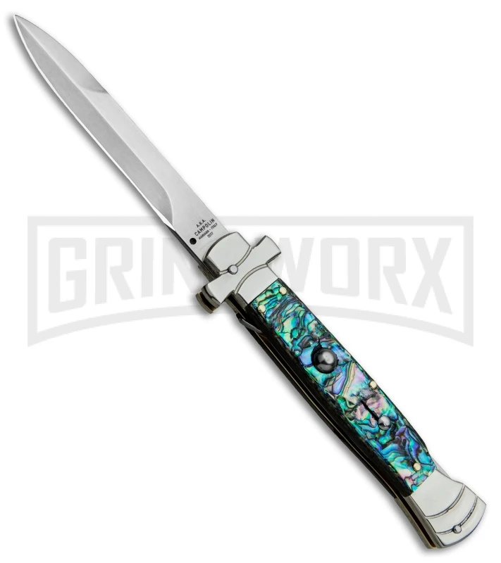 A.G.A. Campolin 9" Maltese Cross Abalone Stiletto Automatic Knife - Bayo Satin 3 A.G.A. Campolin 9" Maltese Cross Abalone Stiletto Automatic Knife - Bayo Satin