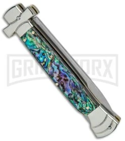 A.G.A. Campolin 9" Maltese Cross Abalone Stiletto Automatic Knife - Bayo Satin 8 A.G.A. Campolin 9" Maltese Cross Abalone Stiletto Automatic Knife - Bayo Satin -Grindworx AGA Campolin 9in Bayo Italian Stiletto Auto Abalone Satin BP 28947 jr side large