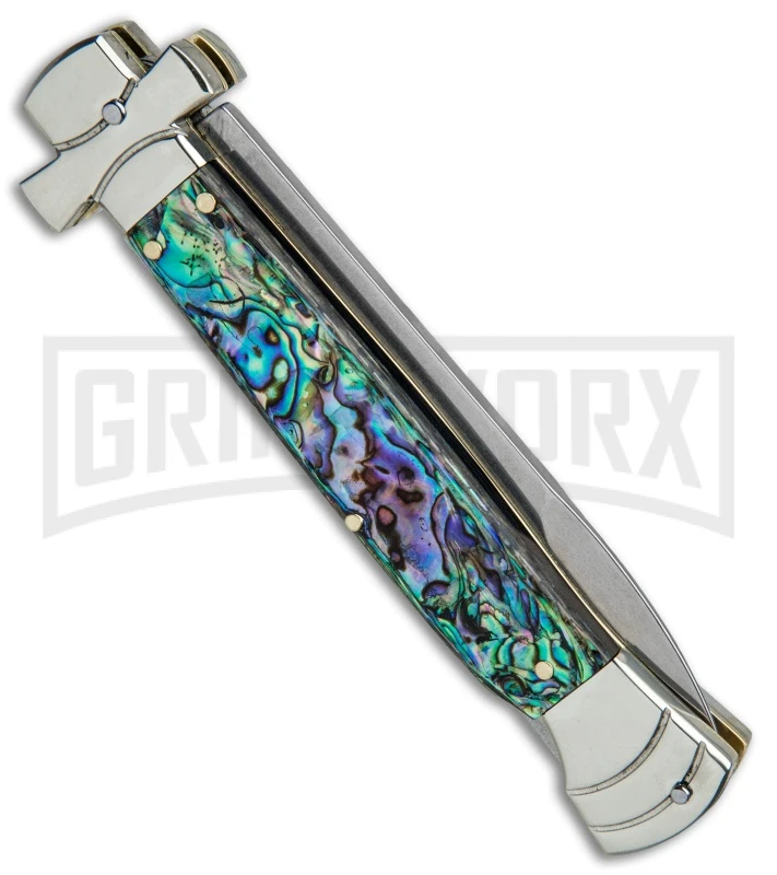 A.G.A. Campolin 9" Maltese Cross Abalone Stiletto Automatic Knife - Bayo Satin 5 A.G.A. Campolin 9" Maltese Cross Abalone Stiletto Automatic Knife - Bayo Satin - Image 3