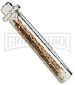 A.G.A. Campolin 9" Dominus Stag Leverlock Automatic Knife - Satin -Grindworx AGA Campolin 9in Dominus LL Auto Stag Satin GO DOM23 HB BHQ 97992 jr side large