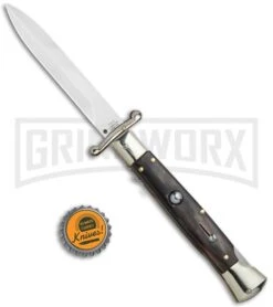 AGA Campolin 9" Italian Stiletto Swinguard Dark Horn Automatic Knife - Bayonet -Grindworx AGA Campolin 9in Italian Stiletto Dark Horn Auto Bayo GX 11091 jr bottlecap large