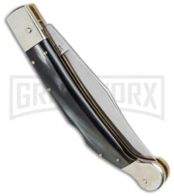 AGA Campolin Sahara Dark Horn Italian Stiletto Automatic Knife - Mirror Plain 8 AGA Campolin Sahara Dark Horn Italian Stiletto Automatic Knife - Mirror Plain -Grindworx AGA Campolin 9in Shara Italian Stiletto LB Dark Horn Mirror BHQ 74050 jr side large