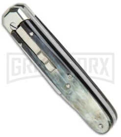 AGA Campolin Baron Dark Horn Automatic Knife - Satin Plain -Grindworx AGA Campolin LL Auto Dark Horn Satin BHQ 117069 jr spine large