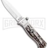 AGA Campolin Piccolo Stag Italian Automatic Knife - Satin Plain -Grindworx AGA Campolin Piccolo Italian Stiletto Auto Stag Satin BHQ 94619 jr large