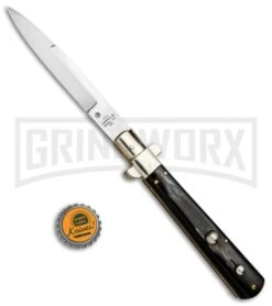 AGA Campolin 11" Frosolone Brazilian Horn Stiletto Automatic Knife - Bayonet -Grindworx AGA Frosolone Brazilian Nickel 11in Bayo BP 29291 jr bottlecap large