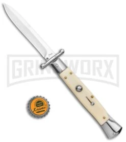 AKC 10" Italian Stiletto Swinguard Sim Ivory Automatic Knife - Bayonet -Grindworx AKC 10in Italian Swinguard Sim Ivory Auto Bayo BHQ 138560 jr bottlecap large