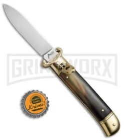 AKC 8" Shot Shell Puller Lever Lock Brazilian W/ Brass Auto Knife - Flat Plain -Grindworx AKC 8in Shot Puller LL Brazilian Horn Brass BP 19886 jr bottlecap large