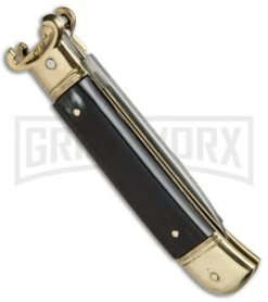 AKC 8" Shot Shell Puller Lever Lock Brazilian W/ Brass Auto Knife - Flat Plain -Grindworx AKC 8in Shot Puller LL Brazilian Horn Brass BP 19886 jr side large