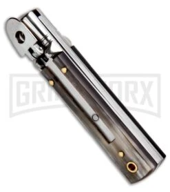 AKC 6" Mini Classic Lever Lock Brazilian Horn Automatic Knife - Satin Plain -Grindworx AKC Classic Leverlock Brazilian Horn BHQ 50889 ns spine large
