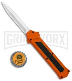 AKC F-16 Orange D/A OTF Automatic Knife - Dagger Satin Plain -Grindworx AKC F 16 DA Dagger OTF Auto Orange Satin BHQ 91966 jr bottlecap large