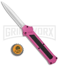 AKC F-16 Pink D/A OTF Automatic Knife - Dagger Satin Plain -Grindworx AKC F 16 Pink DA OTF Auto Dagger Satin GX 37627 jr bottlecap large