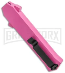 AKC F-16 Pink D/A OTF Automatic Knife - Dagger Satin Plain -Grindworx AKC F 16 Pink DA OTF Auto Dagger Satin GX 37627 jr side large