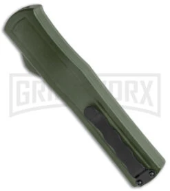 AKC F-20 OD Green D/A OTF Automatic Knife - Satin Plain -Grindworx AKC F 20 DA Dagger OTF Auto OD Green Satin BHQ 140493 jr side large