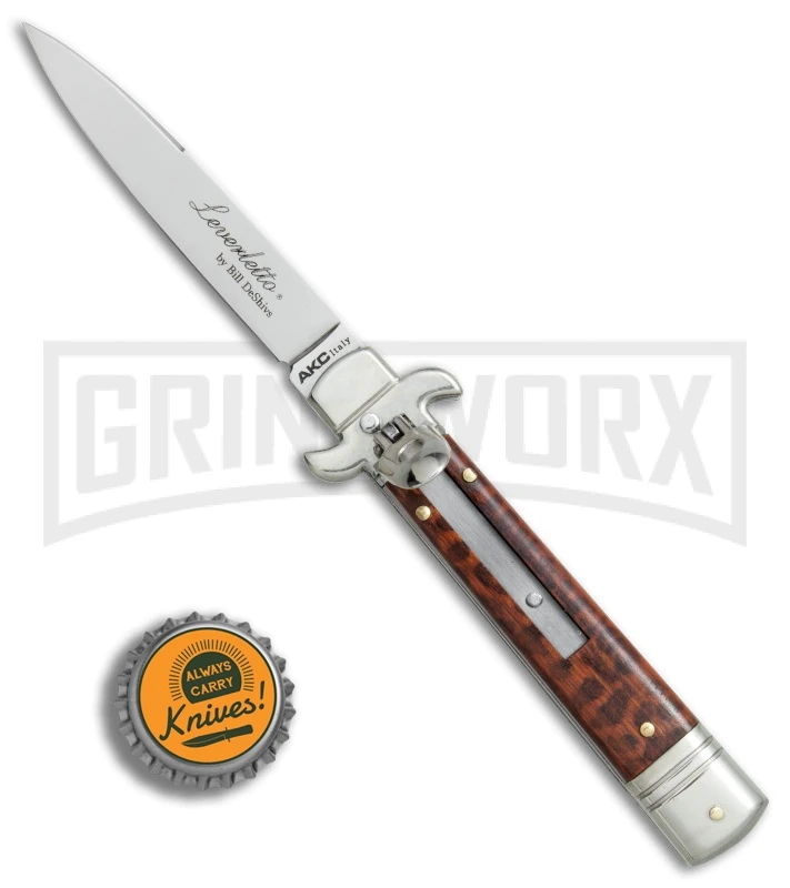 AKC 7.5" Leverletto Snakewood Automatic Knife - Flat Grind 6 AKC 7.5" Leverletto Snakewood Automatic Knife - Flat Grind - Image 4