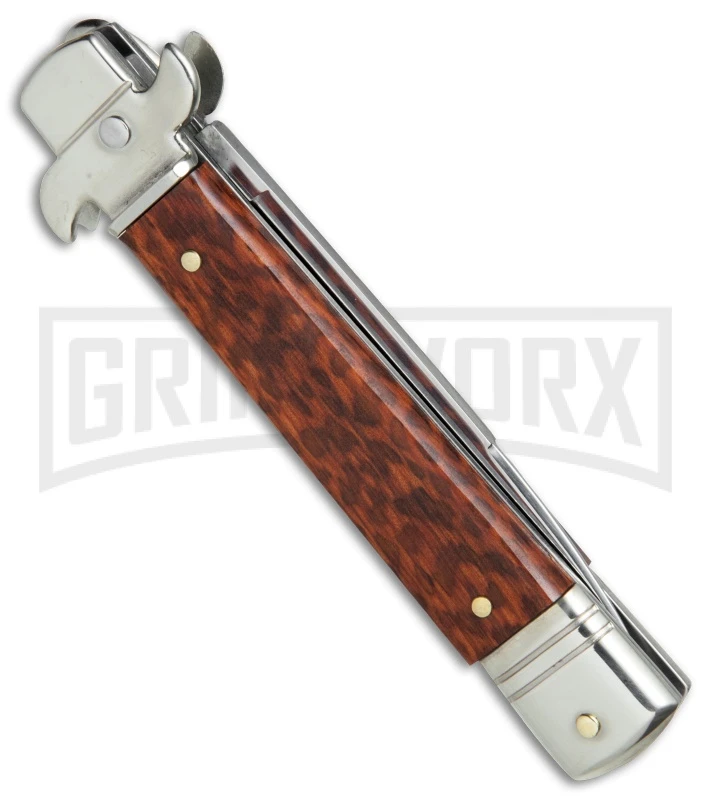 AKC 7.5" Leverletto Snakewood Automatic Knife - Flat Grind 4 AKC 7.5" Leverletto Snakewood Automatic Knife - Flat Grind - Image 2