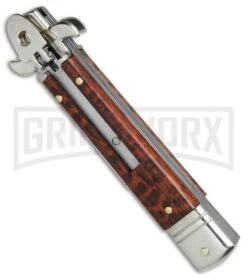 AKC 7.5" Leverletto Snakewood Automatic Knife - Flat Grind 8 AKC 7.5" Leverletto Snakewood Automatic Knife - Flat Grind -Grindworx AKC Leverletto snakewood flat grind BP 0439 er spine large