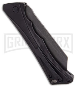 AKC Smarty Black Automatic Knife Reverse Tanto - Black SW Plain -Grindworx AKC Smarty Automatic Knife Button Lock Black Aluminum Stonewash side kc large
