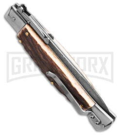 AKC Automatic Swinguard 9" Stag Bayonet Blade - Damascus Plain -Grindworx AKC Stiletto Swinguard Automatic Knife Stag Horn w Sheath 4in Damascus Bayo BHQ 189377 hd side large