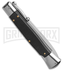 AKC 10" Black G-10 Roma Black Swinguard Automatic Knife - Satin Plain -Grindworx AKC Swinguard 10 in Auto Italian Bayonet Stiletto Black G 10 4in Satin GX 42426 td side large