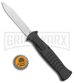 AKC X-treme EVO Black OTF Automatic Knife W/ Pocket Clip - Satin Plain -Grindworx AKC X Treme EVO OTF Auto Black Satin DP BHQ 141226 jr bottlecap large