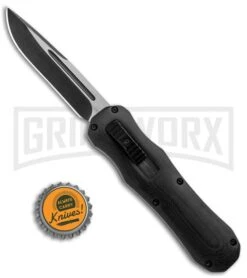 Atomic D/A Black G-10 OTF Automatic Knife - Drop Point Two Tone Plain -Grindworx Atomic DA Black G 10 OTF Auto DP TT Plain GX 33379 jr bottlecap large