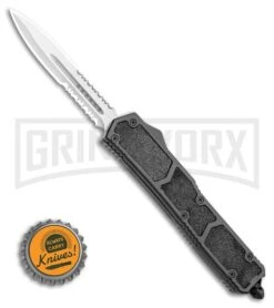 Atomic Slim Dagger Black OTF Automatic Knife - Satin Serr -Grindworx Atomic Dagger Black OTF Automatic Knife Satin Serr GX 35616 LS Bottlecap large