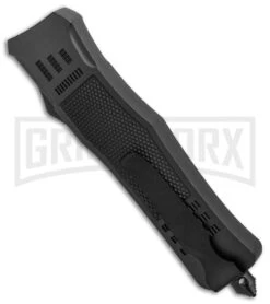 Atomic Defender Large OTF Automatic Knife Black - Satin Drop Point -Grindworx Atomic Defender Black OTF Auto Satin Plain GX 33725 jr side large