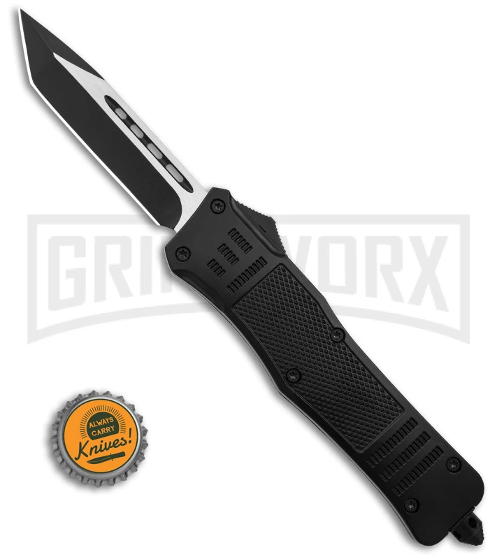 Atomic Defender Large Black OTF Automatic Tanto Knife - Two Tone Plain 6 Atomic Defender Large Black OTF Automatic Tanto Knife - Two Tone Plain - Image 4