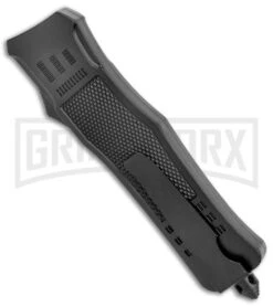 Atomic Defender Large Drop Point Black OTF Automatic Knife (3.875" Damascus) -Grindworx Atomic Defender Large DP Black OTF Auto Damascus GX 37424 jr side large