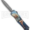 Atomic Defender Large OTF Automatic Knife Pin Up Blue - Serr Damascus Dagger