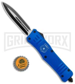 Atomic Defender Large OTF Automatic Knife Police Blue - Two Tone Dagger -Grindworx Atomic Defender Large OTF Auto Police Blue TT Dagger GX 37202 jr bottlecap large