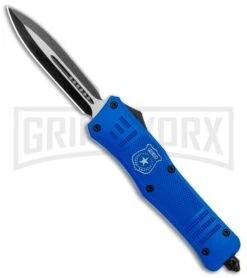 Atomic Defender Large OTF Automatic Knife Police Blue - Two Tone Dagger