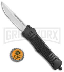 Atomic Defender Medium OTF Automatic Knife Black - Satin Drop Point -Grindworx Atomic Defender Medium OTF Auto Black Satin DP GX 35866 jr bottlecap large