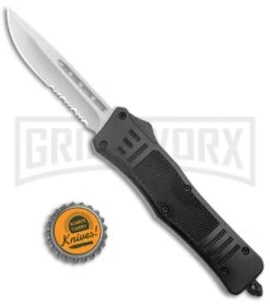 Atomic Defender Medium OTF Auto Drop Point Knife Black Serrated Satin 11 Atomic Defender Medium OTF Auto Drop Point Knife Black Serrated Satin -Grindworx Atomic Defender Medium OTF Auto Black Satin DP Serr GX 37507 jr bottlecap large