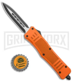 Atomic Defender Medium OTF Automatic Knife Orange - Two Tone Dagger -Grindworx Atomic Defender Medium OTF Auto Orange TT Dagger GX 38583 jr bottlecap large