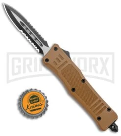 Atomic Defender Mini OTF Automatic Knife Sand Brown (2.625" Two-Tone Serr) 11 Atomic Defender Mini OTF Automatic Knife Sand Brown (2.625" Two-Tone Serr) -Grindworx Atomic Defender Mini OTF Auto Sand Brown TT Dagger Serr GX 37532 jr bottlecap large
