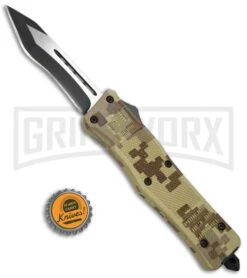 Atomic Defender Large OTF Automatic Knife Tan Digi Camo - Two Tone Recurve Tanto -Grindworx Atomic Defender OTF Recurve Tanto Tan Camo TT 6PA20 55CA BP 19789 jr bottlecap large