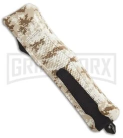 Atomic Defender Large OTF Automatic Knife Sand Digi Camo - Two Tone Dagger -Grindworx Atomic Defender dagger tan camo two tone plain BP 19369 er side large