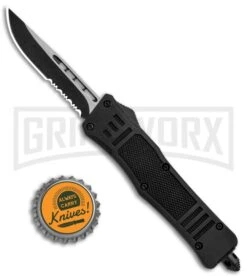 Atomic Defender Mini OTF Automatic Knife Black - Serr Two Tone Drop Point 11 Atomic Defender Mini OTF Automatic Knife Black - Serr Two Tone Drop Point -Grindworx Atomic Mini Defender DP Black OTF Automatic TT Serr GX 32294 jr bottlecap large
