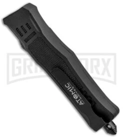 Atomic Defender Mini OTF Automatic Knife Black - Serr Two Tone Drop Point 9 Atomic Defender Mini OTF Automatic Knife Black - Serr Two Tone Drop Point -Grindworx Atomic Mini Defender DP Black OTF Automatic TT Serr GX 32294 jr side large