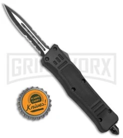 Atomic Defender Mini OTF Automatic Knife Black - Serr Two Tone Dagger -Grindworx Atomic Mini Defender Dagger Black TT Serr WNS IT M108 BP 19602 jr bottlecap large